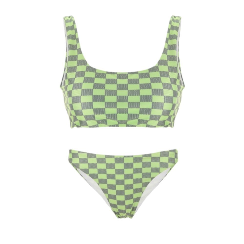 NEW Cider lime‎ green checkered two piece cheeky bikini swimsuit M